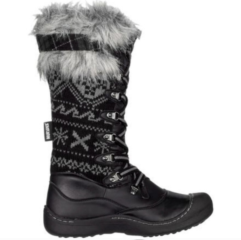 Muk Luk Gwen Snow boots Rubber Tread Lace Up Style Rain Boots Tall Winter - Picture 2 of 15